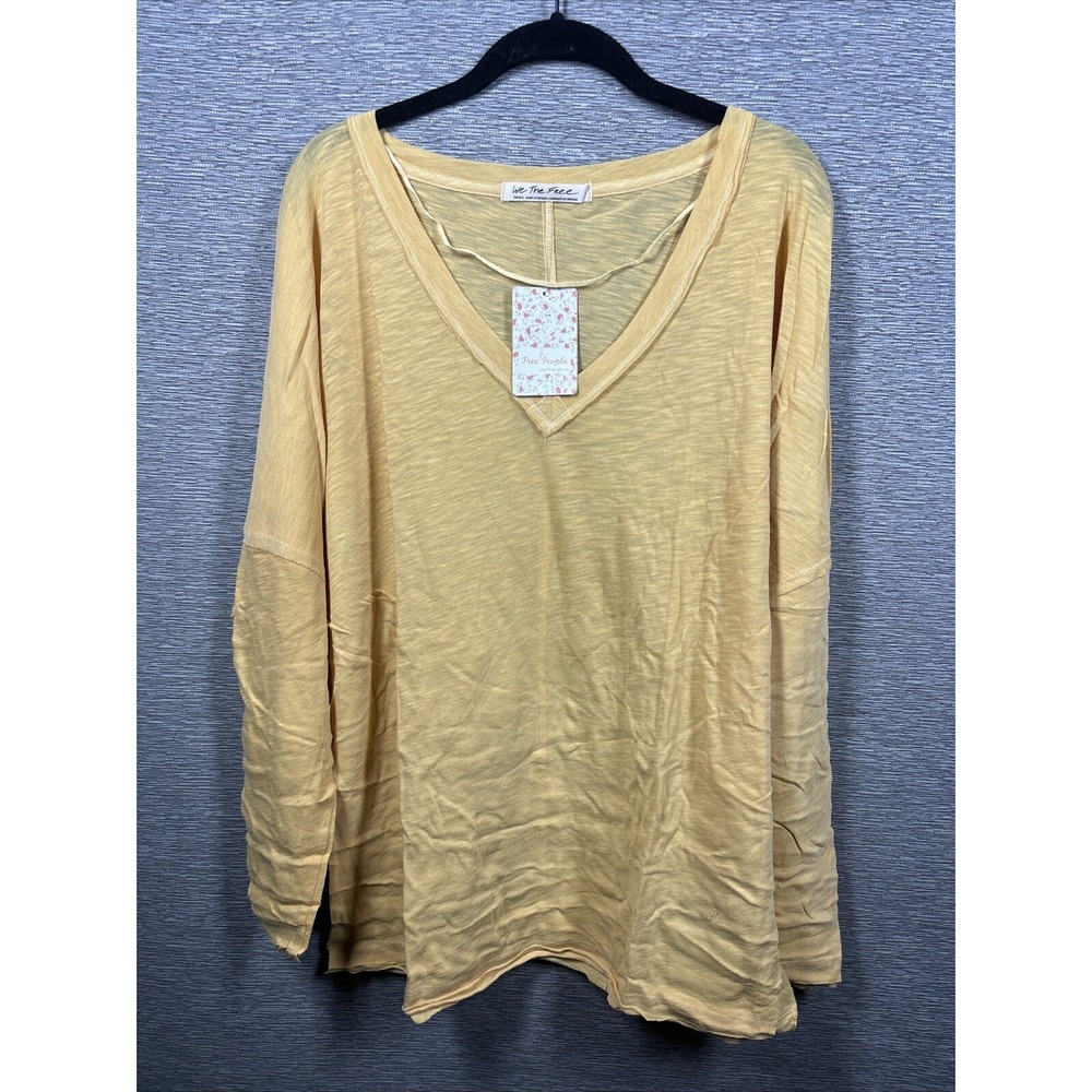 NEW Free People Women's On My Mind V-Neck Long Sleeve Shirt Camel/Yellow Size S - Picture 2 of 12